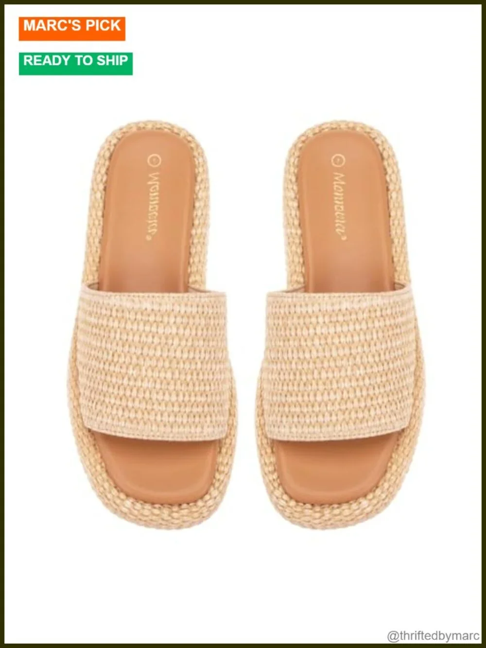 Women's Raffia Platform Espadrille Slides, Woven Straw Flatform Sandals, Slip